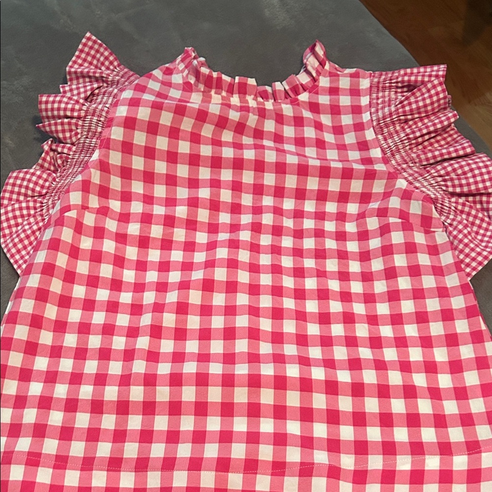 Pink Gingham women’s Ruffle Top